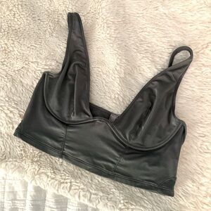 SKIMS Blue Grey Satin Cropped Bustier Top